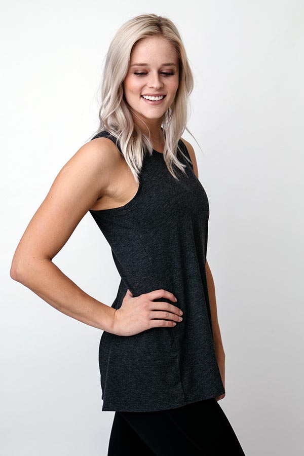 Open Back Tank Top - Anthracite, Long sports top for women